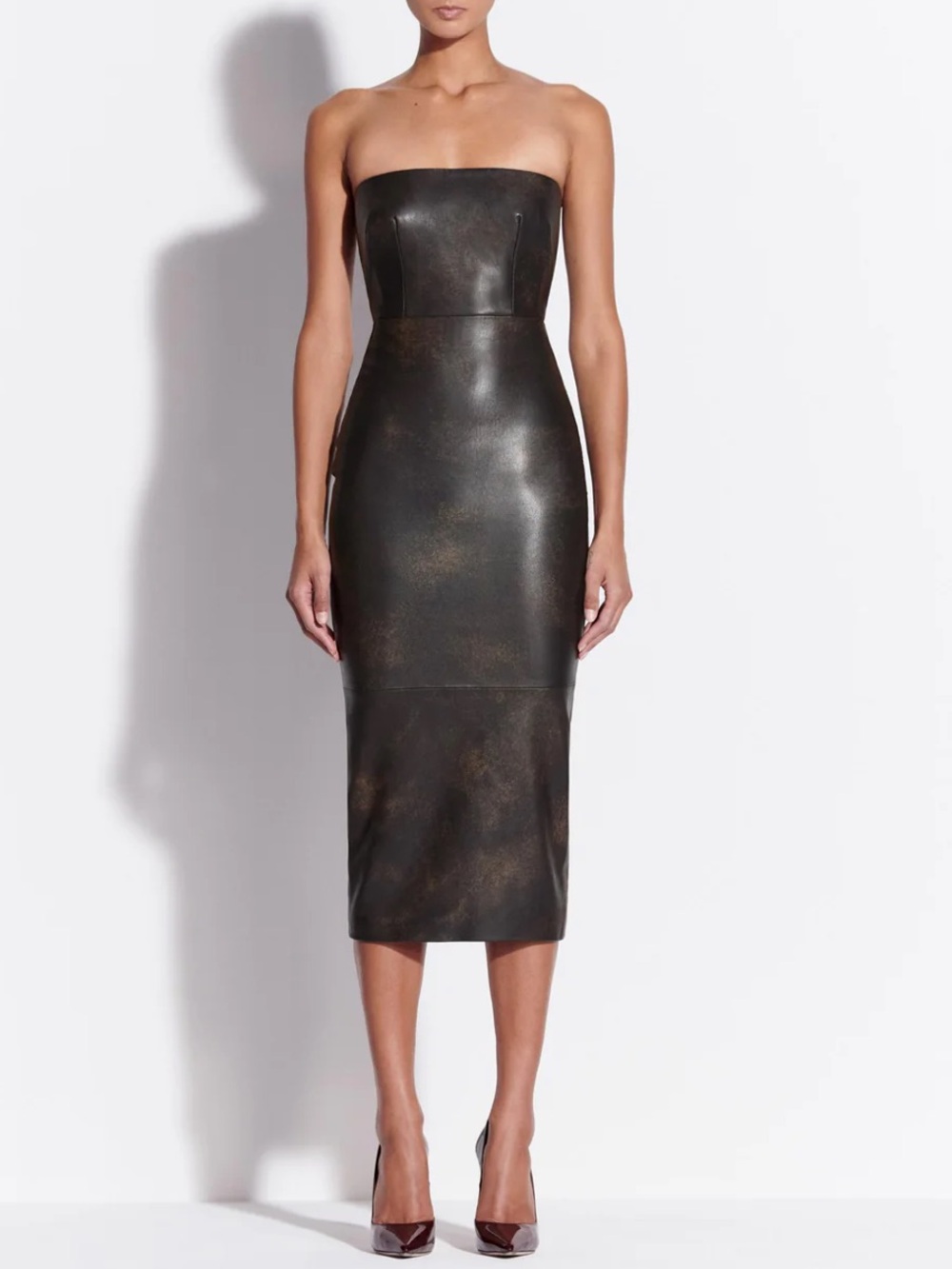 Alex Perry Strapless Dress in Leather Dark Brown sz 2